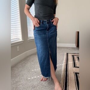 Classic Dark Blue Denim Midi Skirt